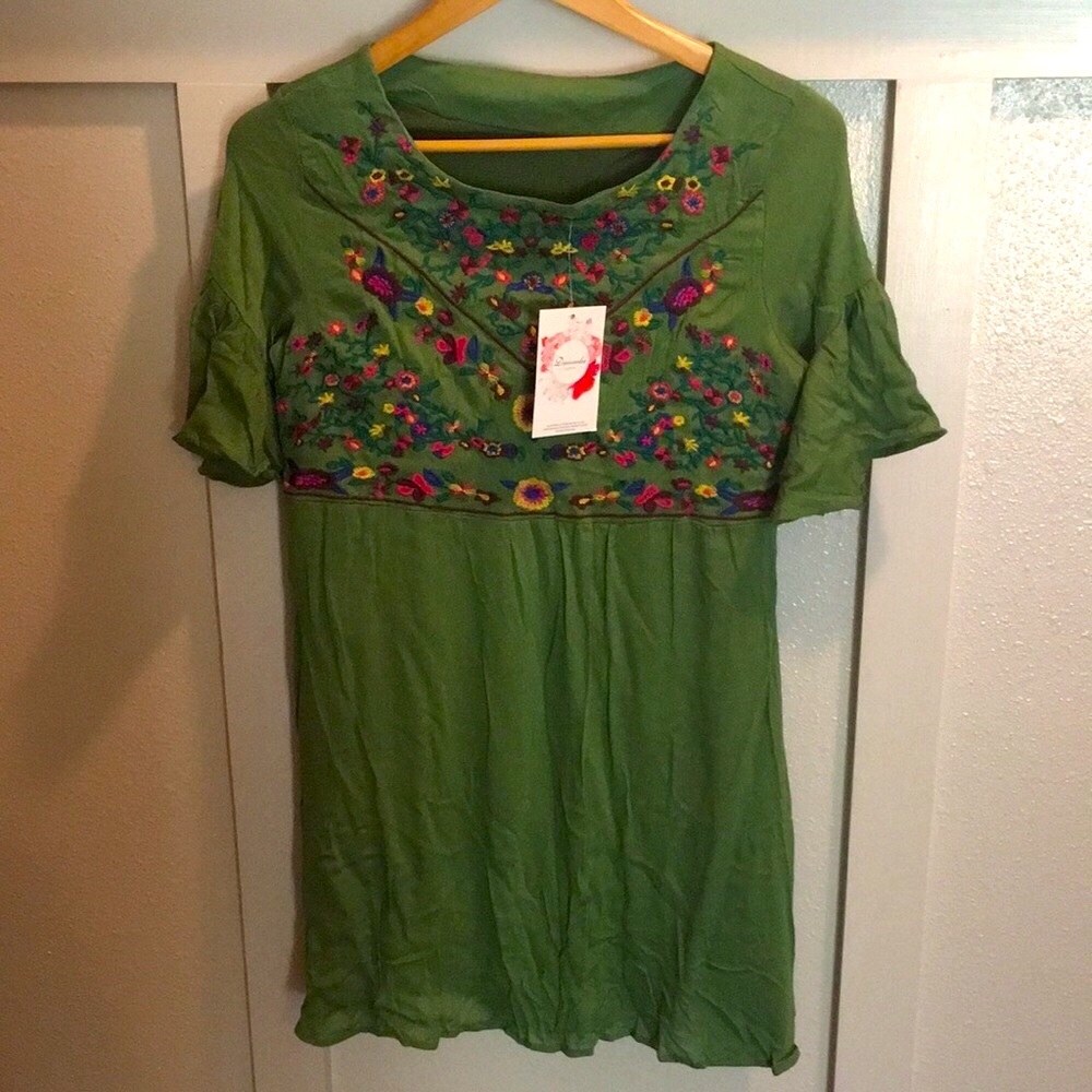 Green Floral Boho Dress